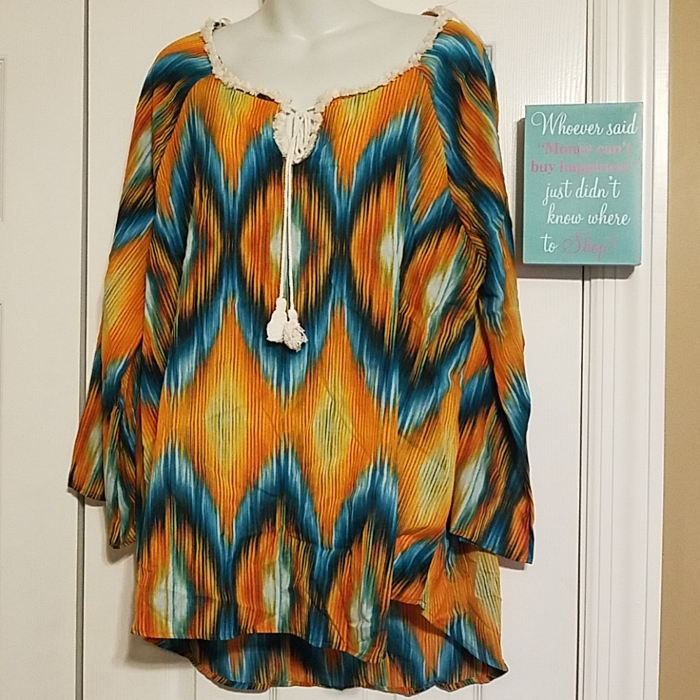 New Directions Woman Boho Tunic 1x Orange Teal